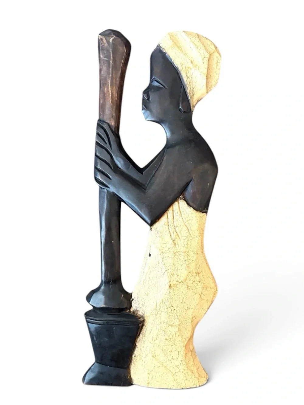 Hand Carved African Woman Mortar Pestle Wall hanging Plaque  Ghana Folk Art 19”